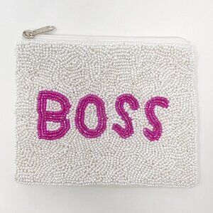 BOSS White Beaded Coin Purse